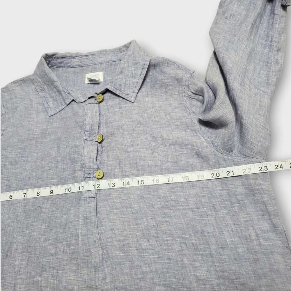 Sigrid Olsen Women Medium Blue 100% Linen Roll Tab Sleeve Henley Tunic Top - Picture 7 of 10